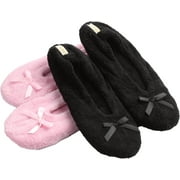 Roxoni Women's Terry Classic Cotton & Velour Ballerina Slippers Pack of 2 (Runs Small, Size Up)