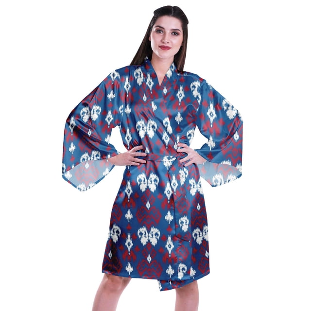 Moomaya Printed Womens Kimono Sleeve Robes Satin Silk Getting Ready Bridal Robe Coverup