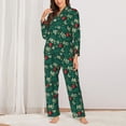 thumbnail image 2 of Picia Green Background With Ho Pattern Women’s Long-Sleeve Sleepwear Set - Soft 2-Piece Loungewear with Pockets, Comfy PJs for Relaxing Nights-Large, 2 of 7