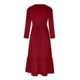 thumbnail image 4 of IROINNID Maxi Dress for Women Strapless Round Neckline A-Line Dress Loose Long Sleeve Loose Dress Solid Classic Dress Savings,Red, 4 of 4