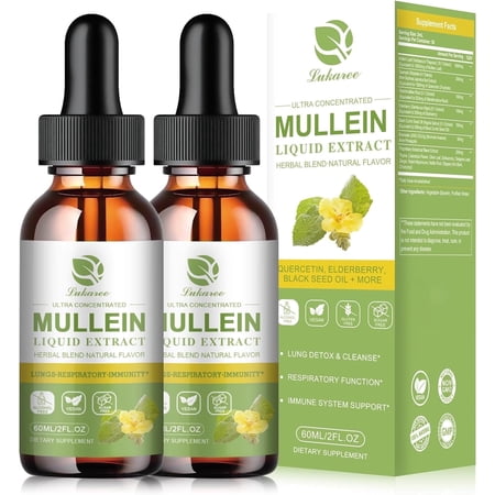 (2 Pack)Mullein Drops for Lungs - Vegan Mullein Leaf Extract Liquid Tincture, Support for Respiratory, Immune, Digestive System, Natural Herbal Supplement, Non-GMO, 2 FL OZ