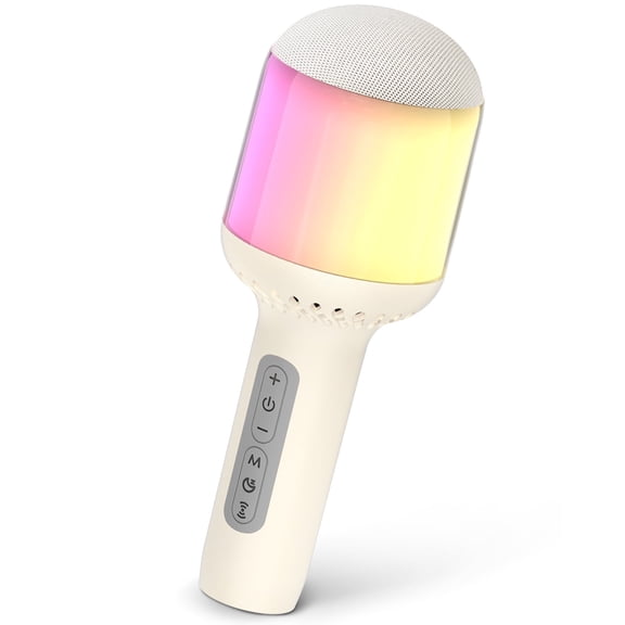 Wireless Bluetooth Karaoke Microphone with Dynamic Lights, Portable Handheld Mic, 6 Sound Effects, 10H Playtime, Perfect for Kids Singing Toy, Home Parties, Duet, Birthday Gift, Works with