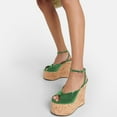 thumbnail image 5 of YDN Women's Peep Toe Wedge High Heels Buckled Ankle Strap Sandals Platform Cork Heel Shoes Themed Party Evening Size 11 Green, 5 of 5