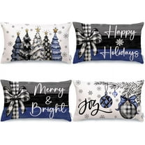 Christmas Throw Pillow Covers 12 x 20 Inch Set of 4, Xmas Trees Merry and Bright Happy Holidays Farmhouse Decorative Cushion Cases for Home Decoration G435N-12