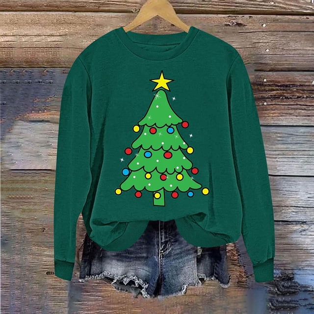 Taylonsss Chandail en Molleton de Noël à Col Rond pour Femmes Manches Longues Chandail Décontracté pour Hiver et Printemps Usage Quotidien