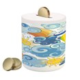 thumbnail image 1 of Sky Piggy Bank, Theme Clouds Smiling Sun Airplanes and Balloons Illustration Print, Ceramic Coin Bank Money Box for Cash Saving, 3.6" X 3.2", Yellow and Pale Blue, by Ambesonne, 1 of 4