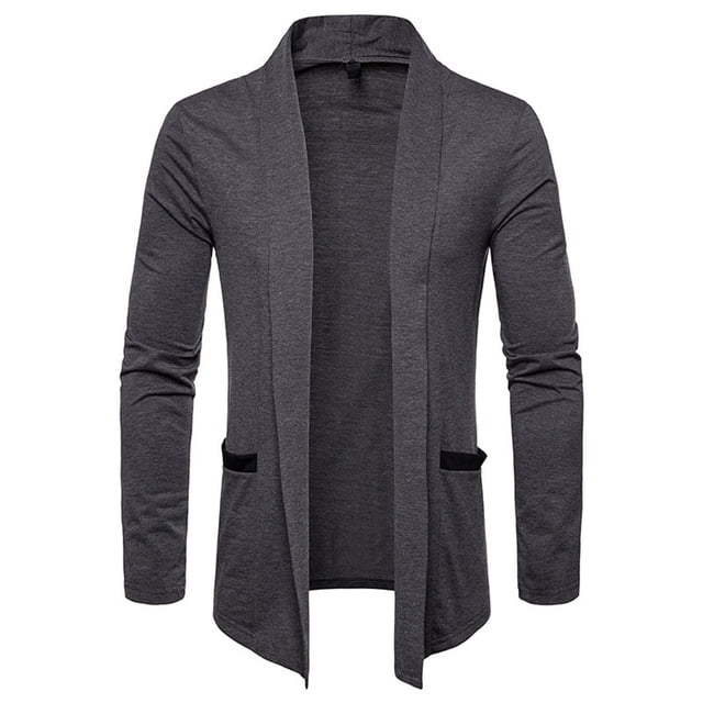 CEHVOM Men Pocket Cardigan Turndown Casual Polyester Sweater Slim Fit Jacket