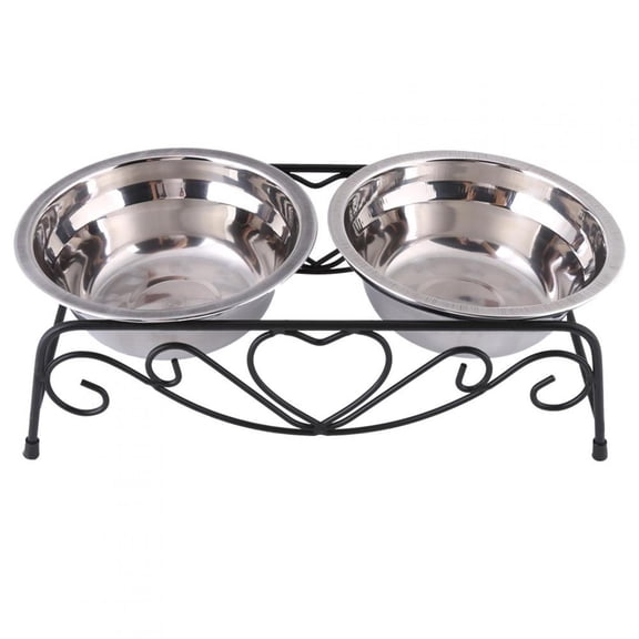 EBTOOLS Stainless Steel Raised Pet Bowl Double Cat Dog Puppy Water Food Feeder Dish Bowl Elevated Stand