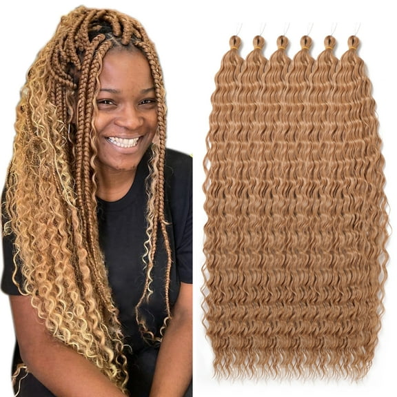 Nereyda 6 Packs Curly Faux Locs Crochet Hair, 18 Inch Goddess Locs Crochet Hair Hippie Locs Synthetic Braids, Boho Style Hair Extensions (18 Inch, 6 Packs, T1B/30)