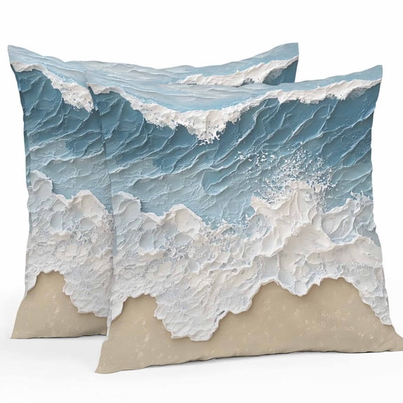 Abstract Beach Wave Outdoor Pillow Covers Pack of 2 Blue Watercolor Modern Art Waterproof Throw Pillow Covers Decorative Cushion Cases for Patio Garden Tent Balcony Couch 16x16 inch