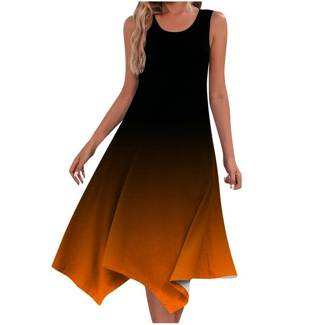 Yuyuzo Robe pour Femmes Sans Manches Décontractée Robe Débardeur Col Rond Robes de Plage Ourlet Irrégulier Robes Midi Fluides