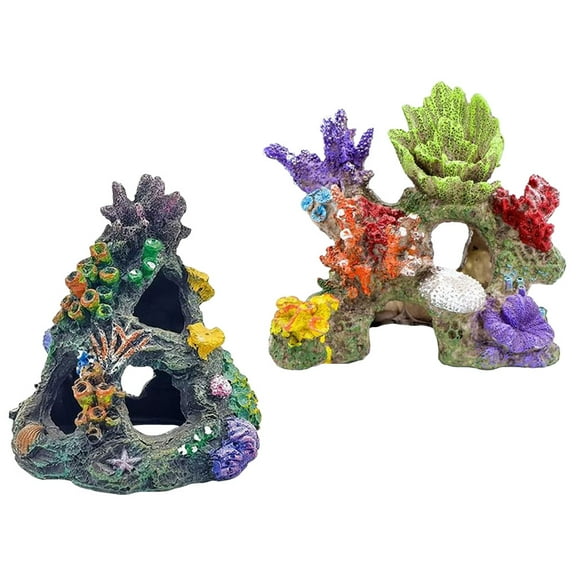 HONMEET 2Pcs Resin Aquarium Decorations Lifelike Coral Statues Assorted Colors for Fish Tank Landscaping and Aquatic Habitat