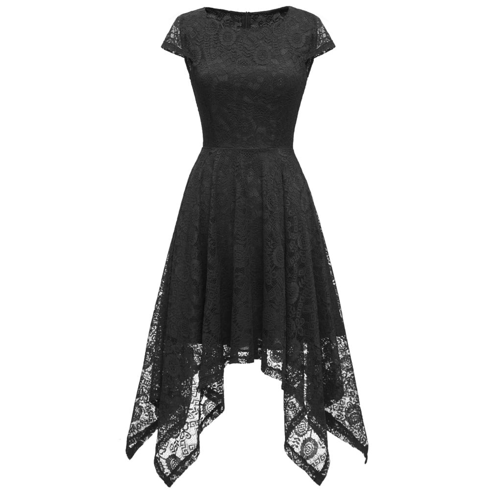 Blvb Women s Elegant Floral Lace Dress Sleeveless Cap Sleeve High Low Hem Bridesmaid Dresses For Wedding For Cocktail Black