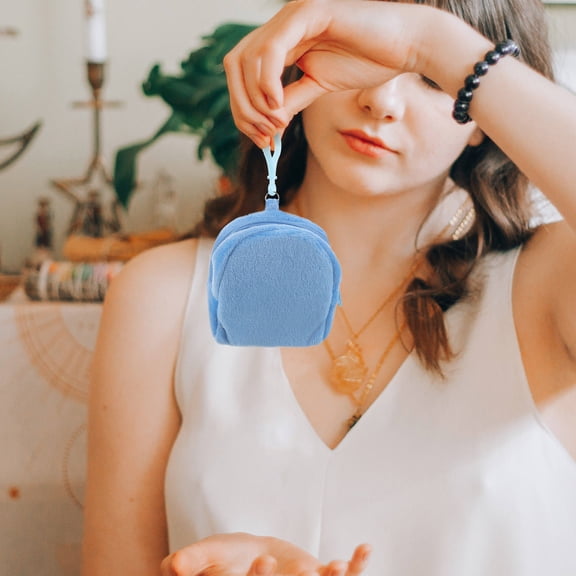 BESTYASH Blue Plush Coin Purse Keychain Pouch for Earbuds Case and Travel Cord Organizer