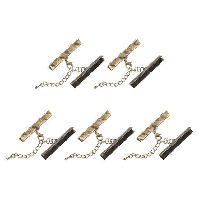 Unique Bargains 10Set Ribbon Crimp Clamp Ends Lobster Claw Clasps & Chain 40mm Bronze Tone for DIY