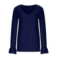 thumbnail image 4 of ATOYSOY Loose Blouse for Women Trendy V Neck Shirts Fall Winter Long Sleeve Tops Solid Color Pullover Casual Dress Sweatshirts Outwear Blue M, 4 of 6