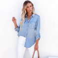 thumbnail image 5 of Camisas vaqueras de manga larga para mujer, blusas informales Vintage con cuello vuelto a la moda para primavera y otoño, tendencia 2023, 5 of 5