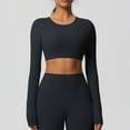 thumbnail image 3 of Olyvenn Seamless Long Sleeve Crop Gym Shirts for Women Quick Dry Crew Neck Workout Yoga Tops Casual Women Shirt Black L, 3 of 6
