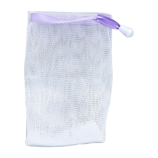 Malla exfoliante con cordón, red espumosa de burbujas, bolsa de jabón, herramienta de limpieza corporal facial (púrpura)