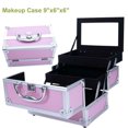 thumbnail image 1 of Makeup Box Train Case Large Storage Capacity Portable Travel Cosmetic Organizer with Compartments and 2-Tier Trays with Mirror, Lockable with Keys - Pink, 1 of 9