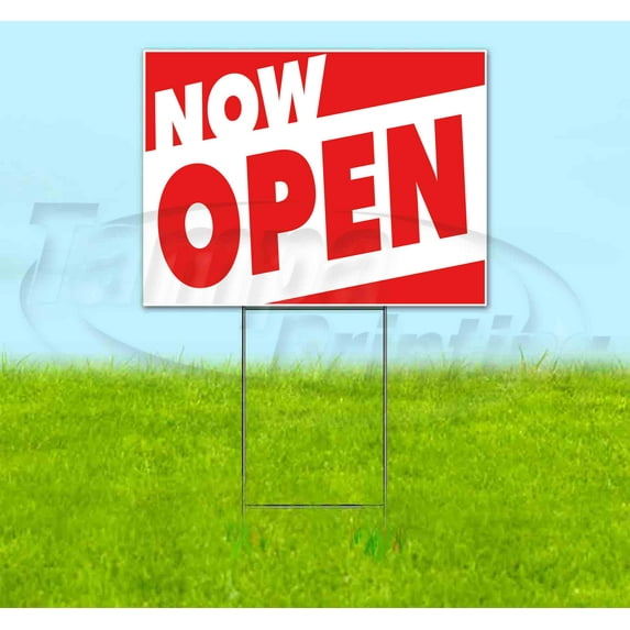 Now Open (18" x 24") Yard Sign, Includes Metal Step Stake