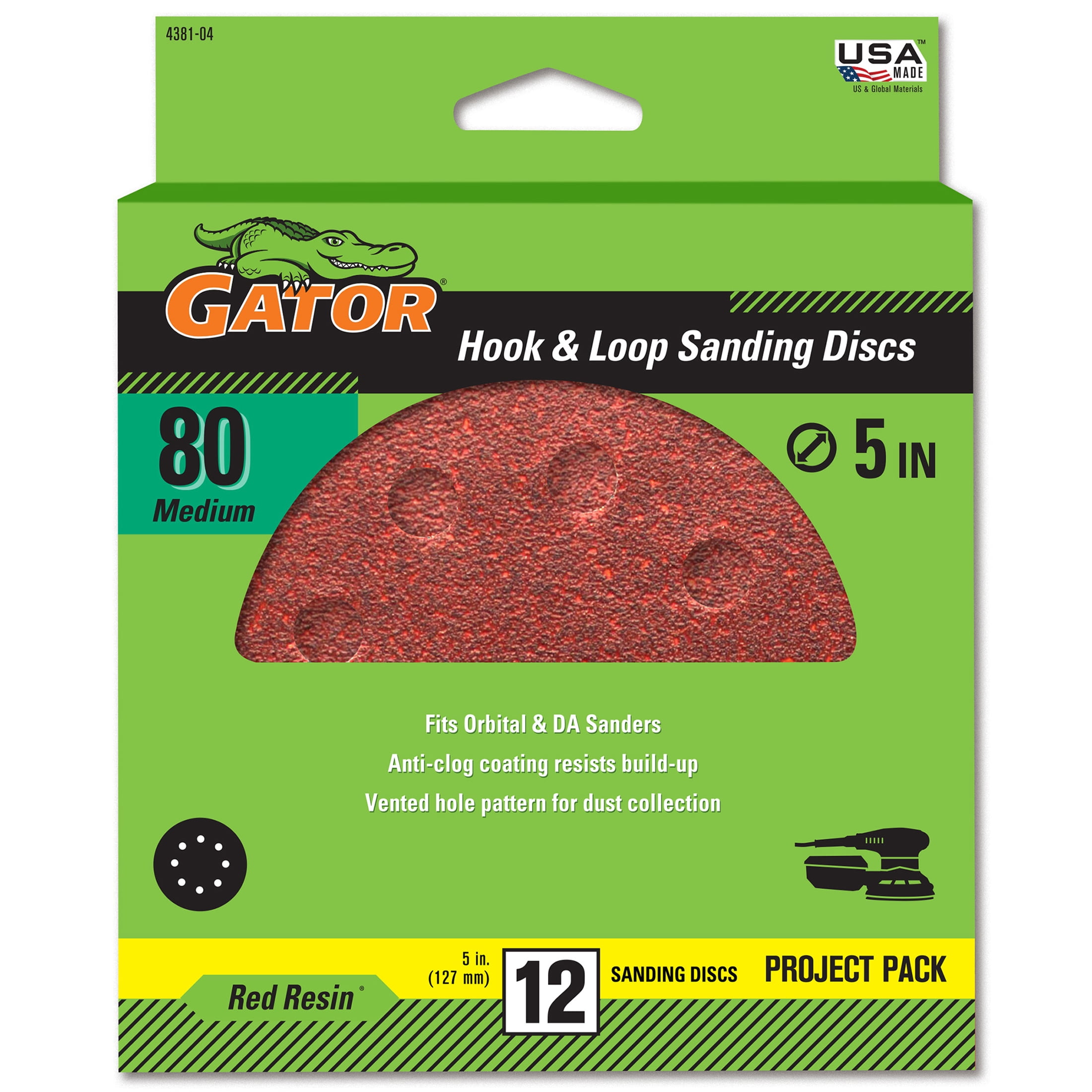 (2 pack) Gator 438104 5 in Medium 80 Grit Hook & Loop Sanding Discs, 12 Pieces