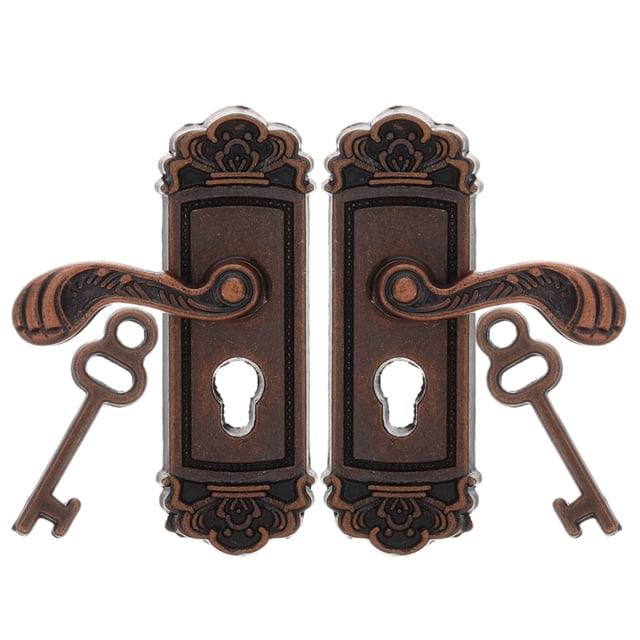 2 mini cerraduras de puerta a escala 1:12, manijas de puerta en miniatura con diseño floral vintage, cerraduras decorativas para casa de muñecas, accesorios para casas pequeñas