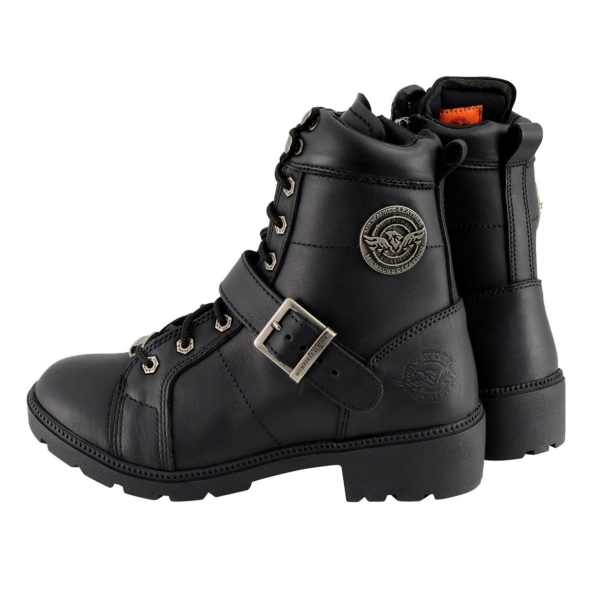 Milwaukee Leather MBL9325W レディース ワイド幅 レースアップ ブラック レザー ブーツ ジッパー付き - 9W