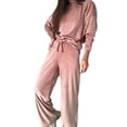 thumbnail image 1 of xiaxaixu Pyjamas 2 Pièces pour Femmes Set Mode Manches Longues Faux-Cou Tops + Pantalons Cordon de Serrage Set Loungewear, 1 of 5