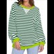 thumbnail image 1 of Sudaderas A Rayas para Mujer, Camisetas de Larga con Cuello Redondo de Gran Tamaño, Jersey Y2K, Ropa de Moda de Otoño Verde M, 1 of 8