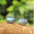 thumbnail image 2 of Genuine Labradorite 925 Sterling Silver Minimalist Cluster Stud Earrings, 2 of 5