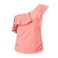thumbnail image 5 of Jdkau Women's One Shoulder Tankini Tops Ruffle Tummy Control Bathing Suits Swimsuit Beach Resort Wear（Pink,S）, 5 of 6