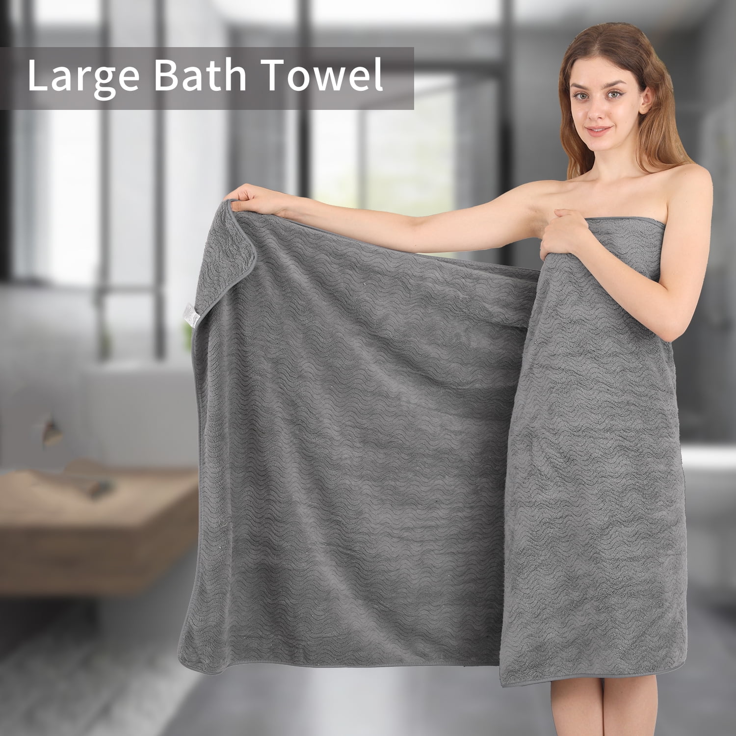 Covina Home 8 Pcs Bath Towel Set Dark Gray Microfiber Bathroom Towel Set Ultra Soft Plush Oversized Towels Adult Luxury Bath Sheet