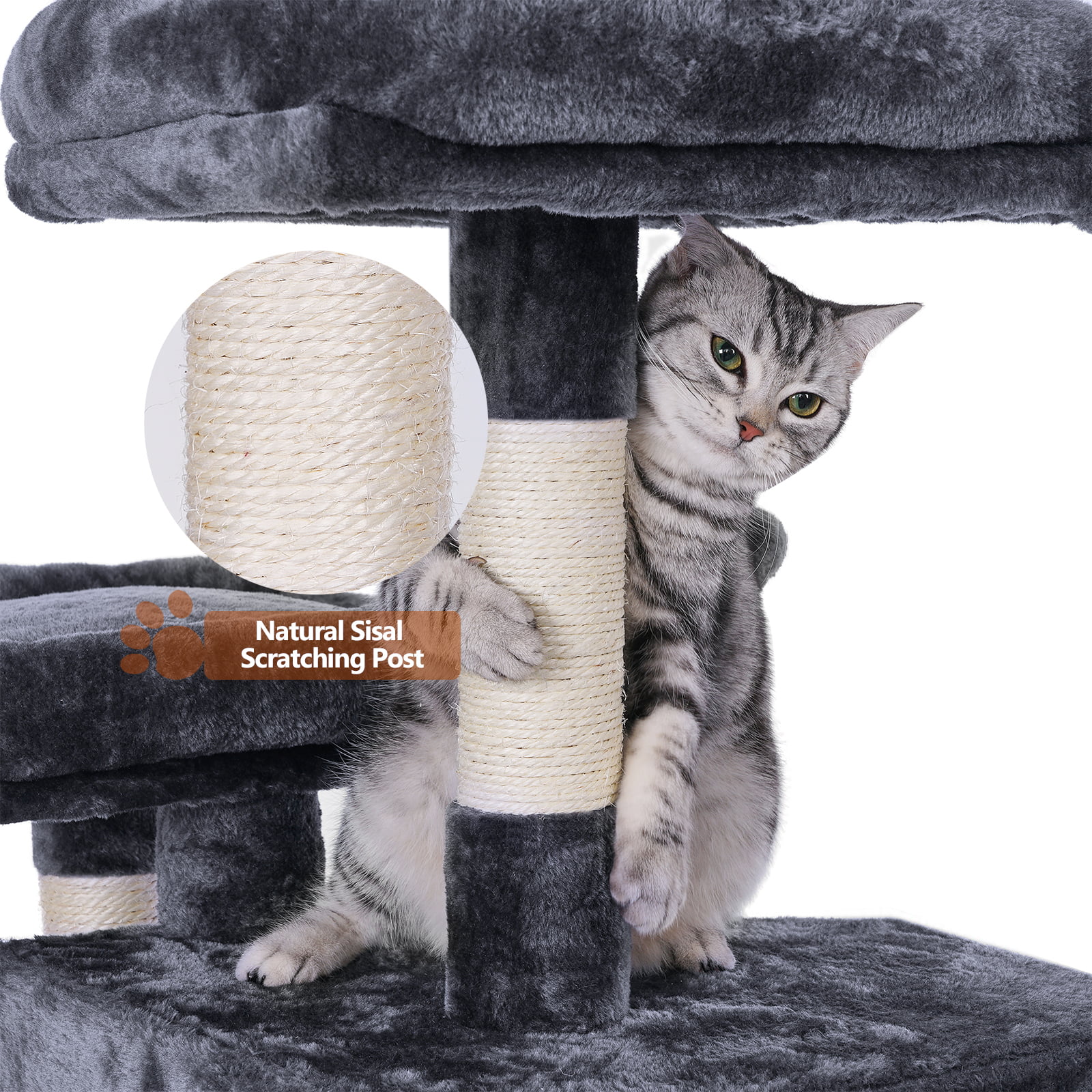 BEWISHOME Multi-Level Cat Tree Condo with Sisal Scratching Posts, Perches,  Houses, Hammock and Baskets, Cat Tower Furniture Kitty Activity Center  Kitten Play House Grey MMJ05B