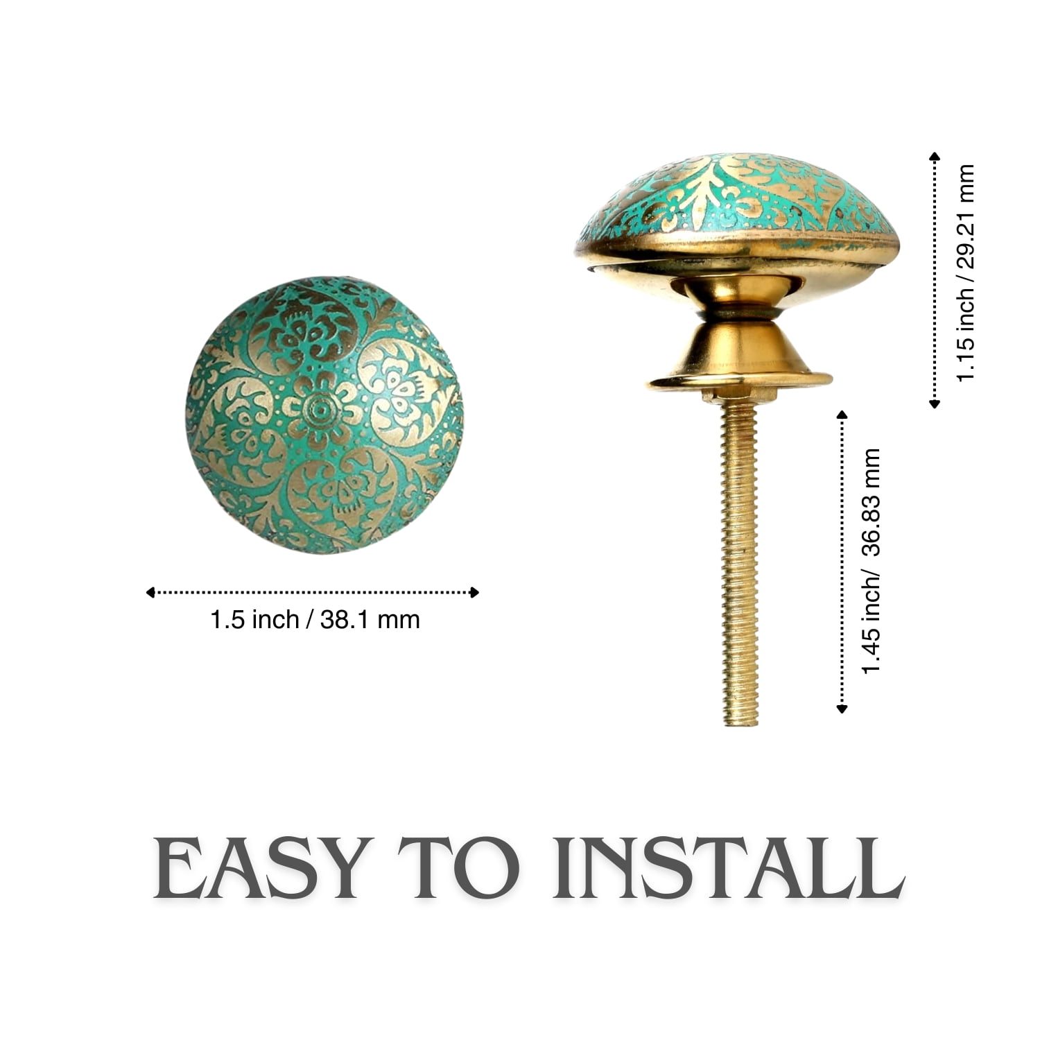 Perilla Home Set of 6 Bologna Knobs Decorative Chrome Knobs for Room Kitchen Cabinet Hardware Cupboard Door Knobs Dresser Wardrobe and Drawer Pulls (Sea Green)