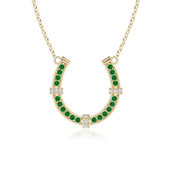 ANGARA Lab Grown Pave-Set Emerald and Diamond Horseshoe Pendant Necklace for Women in 14K Yellow Gold (Size-2mm) | May Birthstone, Anniversary, Jewelry Gift for Women | Lab-Grown Emerald Necklace