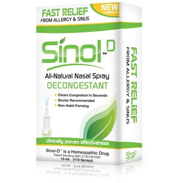 Sinol-D All Natural Nasal Spray, Decongestant 15 ml (Pack of 2)