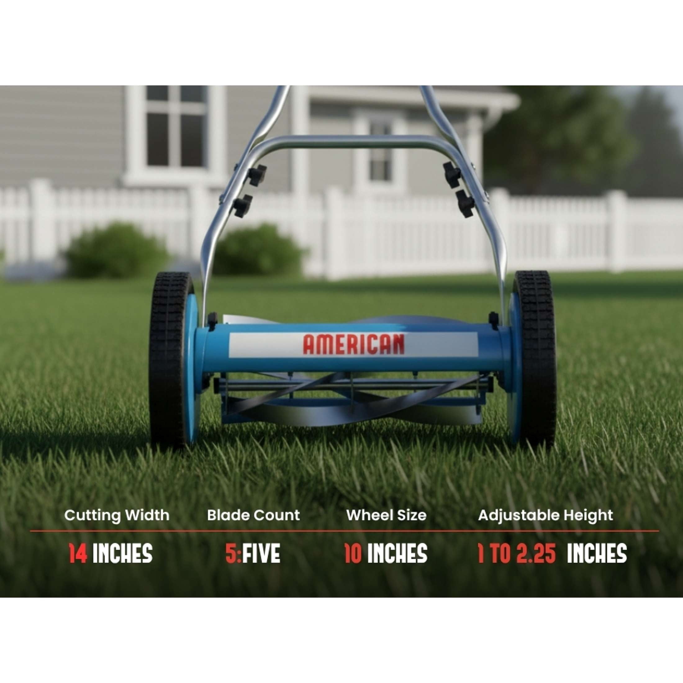 American Lawn Mower Company 2205-14 14-Inch 5-Blade Push Reel Lawn Mower, U-Handle, Blue
