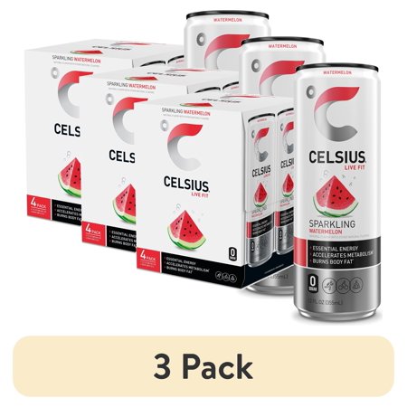 (3 pack) CELSIUS Sparkling Watermelon, Functional Energy Drink 12 fl oz (pack of 4)