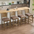 thumbnail image 3 of Dayalane 26" Counter Height Bar Stools Set of 4, Farmhouse Wooden Bar Stools with Ladder Back, PU leather Upholstered Kitchen Island Chairs for for Island Bar Island Cafe Kitchen, Brown, 3 of 11
