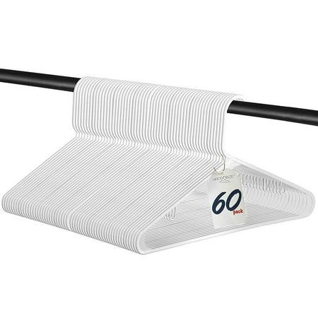 Hangorize Best Standard Everyday Hangers, White, Value Pack of 60