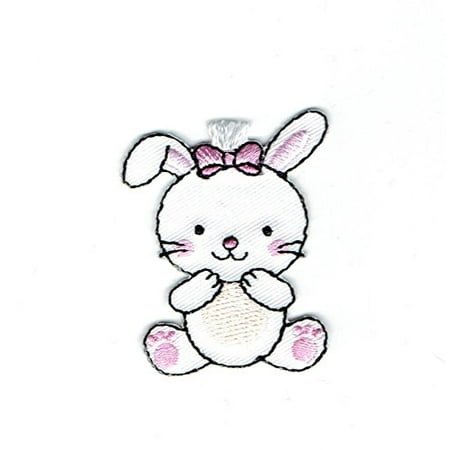 Bunny Rabbit Applique - White Bunny Rabbit - Sitting - Iron on Embroidered Patch