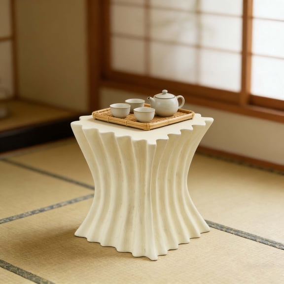 Lightweight Visual Square Table with Fluted Wave Base for Effortless Space Enhancement