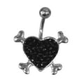 thumbnail image 3 of Belly ring naval ring heart with bones surgical steel with paved jewels 14 gauge, 3 of 7