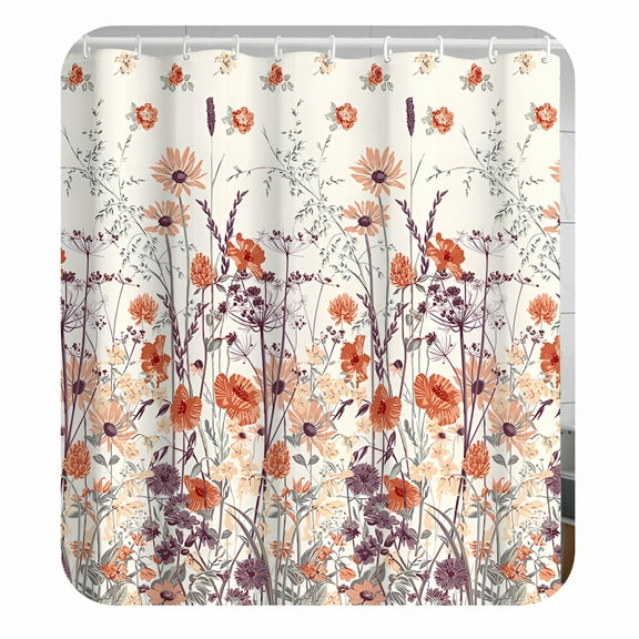 AUQ Fabric Shower Curtain,Cute Shower Curtain,Shower Curtains for Bathroom,Washable Shower Curtain,Blue and Grey Floral Bathroom Shower Curtains with Hooks,72" W X 72” H