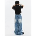thumbnail image 3 of HLSOHJP Women's Distressed Personality Blue Pants American Cool Girl Bottoms High Waist Baggy Jeans Female Denim Wide-leg Trousers, 3 of 5