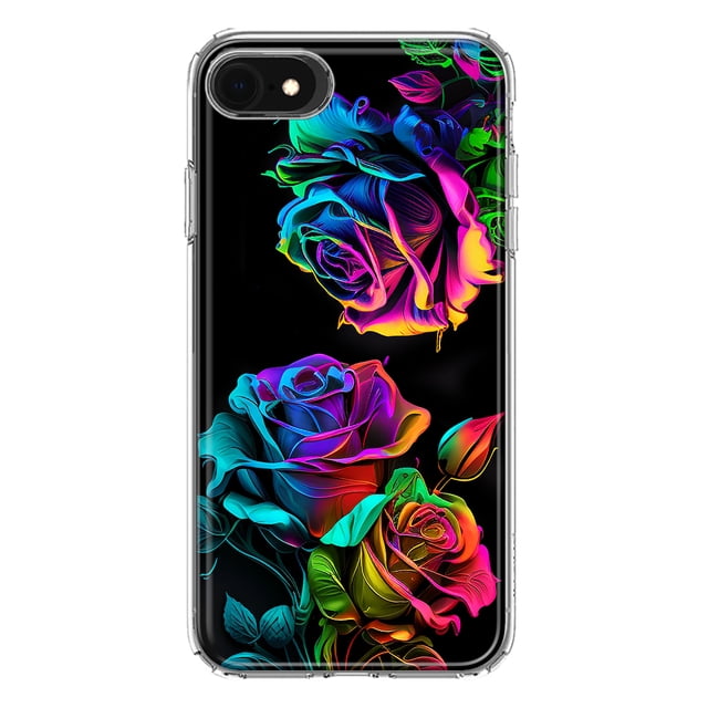 MUNDAZE Apple iPhone 6/7/8/SE 2020/SE 3 2022 Colorful Neon Rainbow Glow Roses Double Layer Phone Case Cover