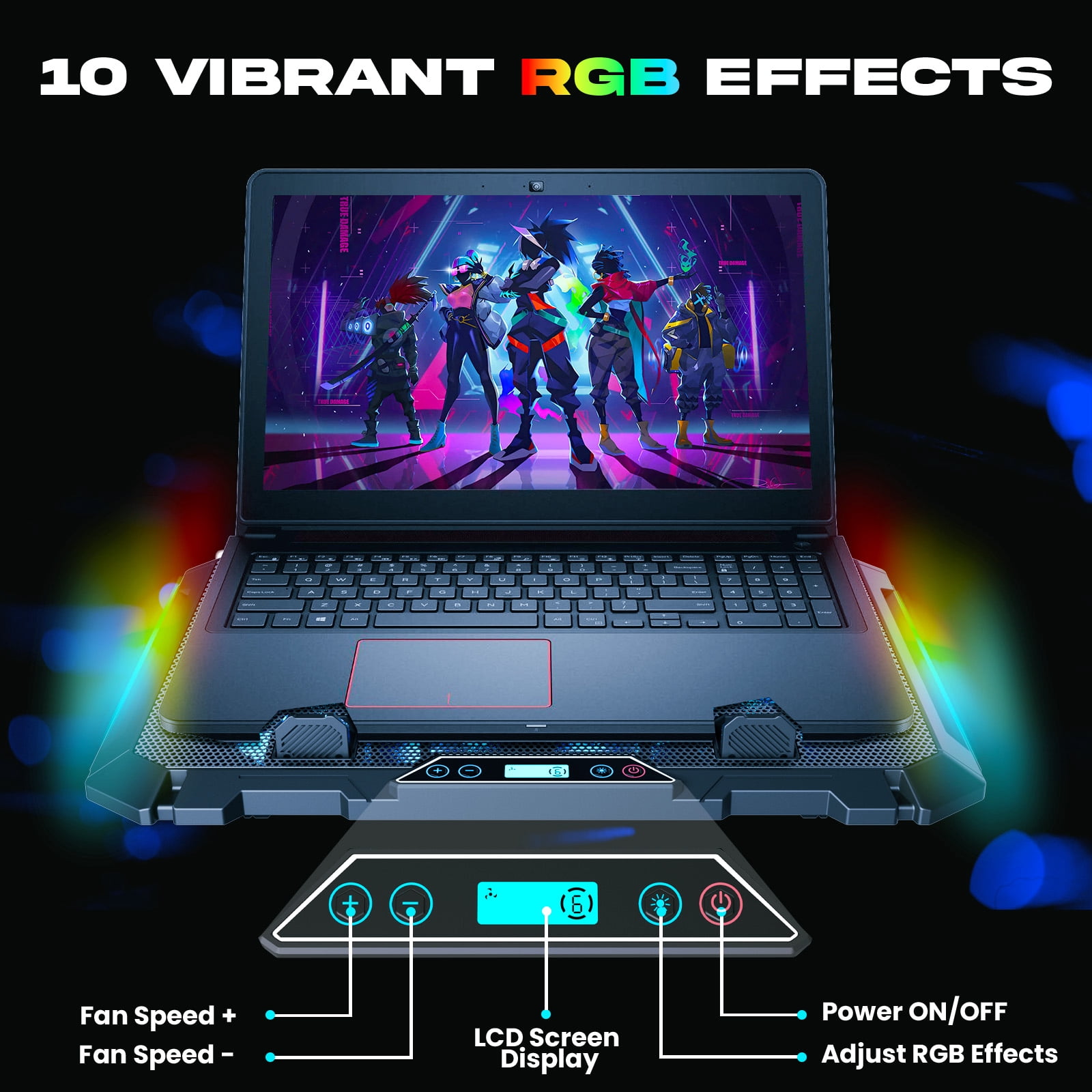KLIM V8 Gaming Laptop Cooling Pad with 8 Fans + Gaming Laptop Cooler + Stable RGB Laptop Stand with Fan + Compatible up to 17" + 2 USB Ports + Phone Holder + 5 Year Warranty