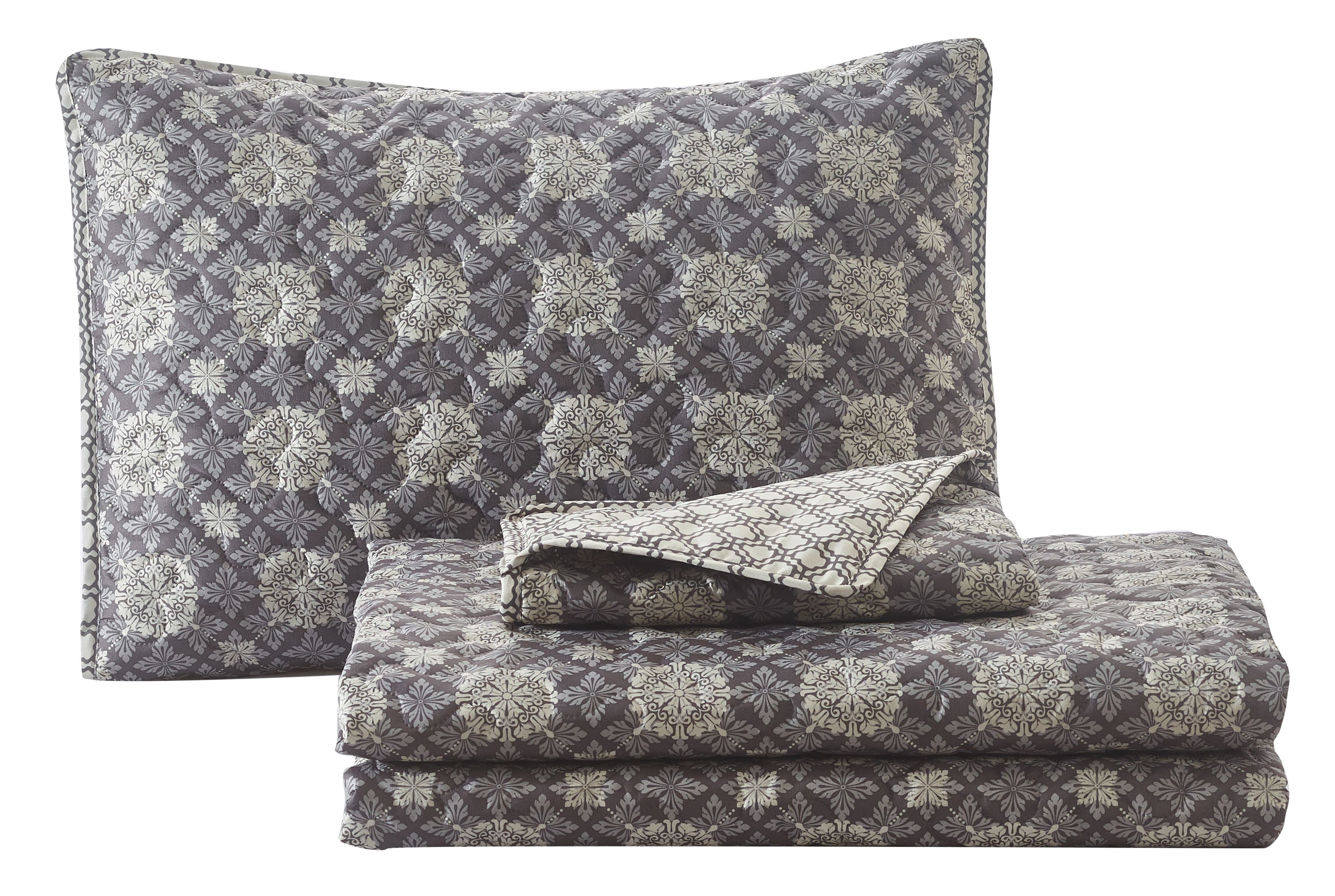 Mandala Lattice and Ironwork Full/Queen 3-piece Quilt Set Grey