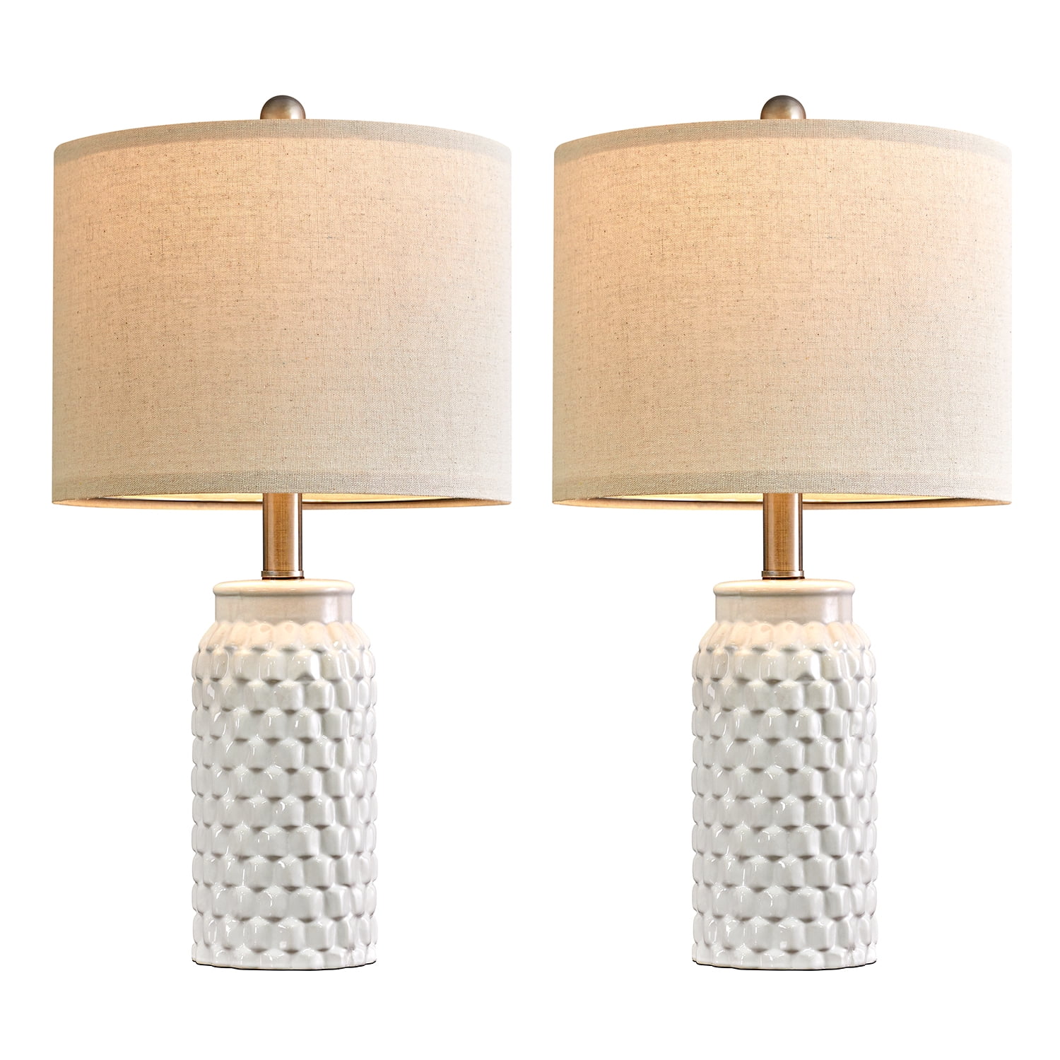 Oneach Modern White Table Lamp Set of 2 for Bedroom Living Room 20.5" Ceramic Bedside Nightstand Lamps with Linen Drum Shade
